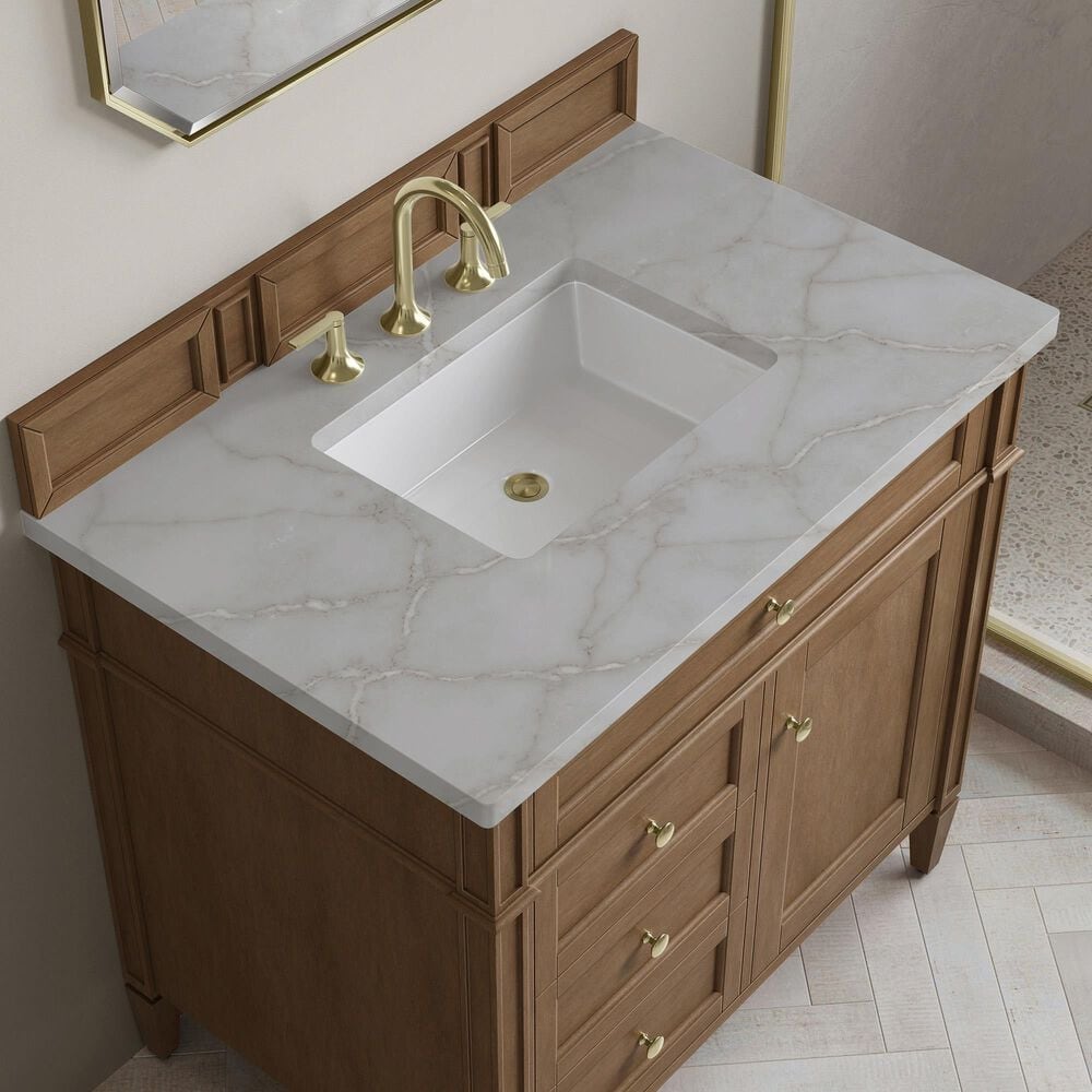 James Martin Brittany 36" Single Bathroom Vanity in Pecan with 3 cm Charcoal Soapstone Silestone Top and Rectangular Sink, , large