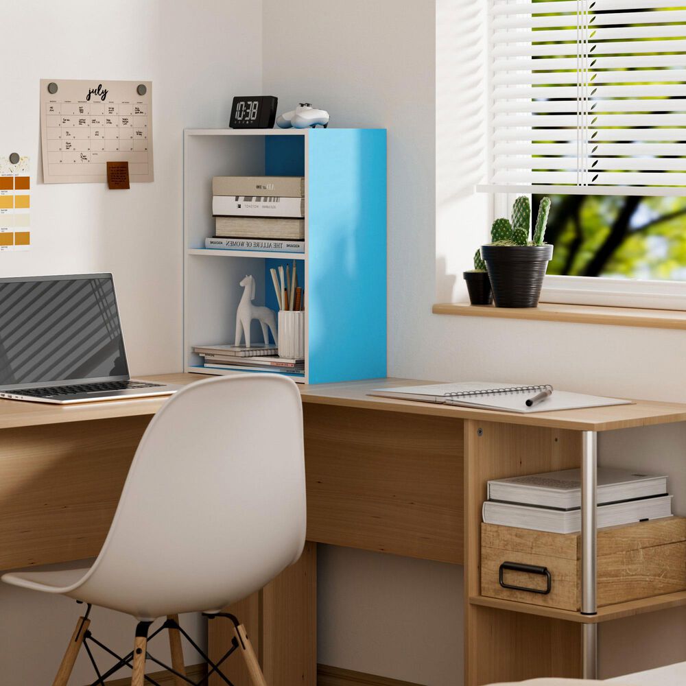 HOMLUX 2-Tier Cube Compact Storage Shelf Organizer Bookcase in Light Blue and White, , large