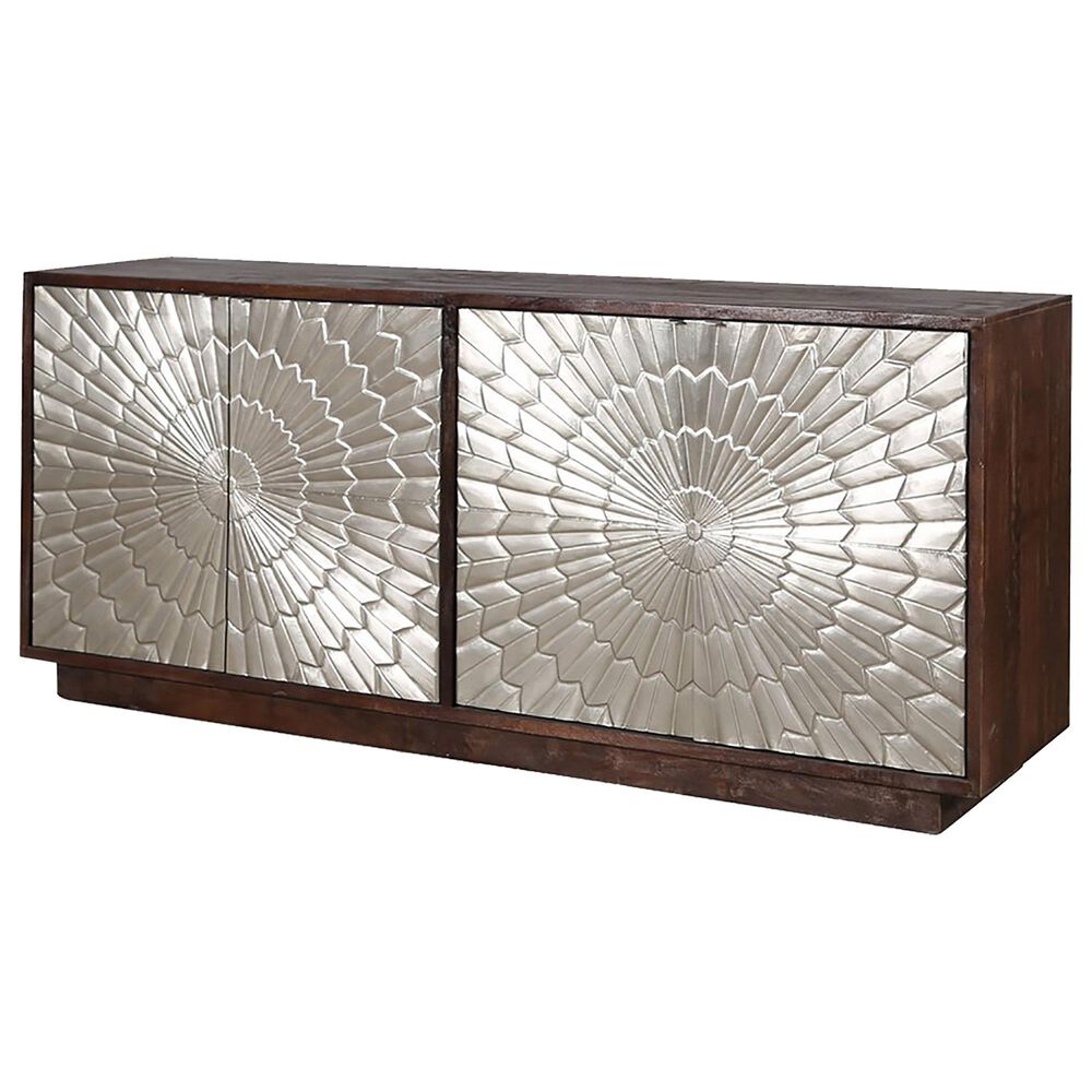 Simeon Collection Crossings Palace 78" TV Console in Silver Clad and Antique Walnut, , large
