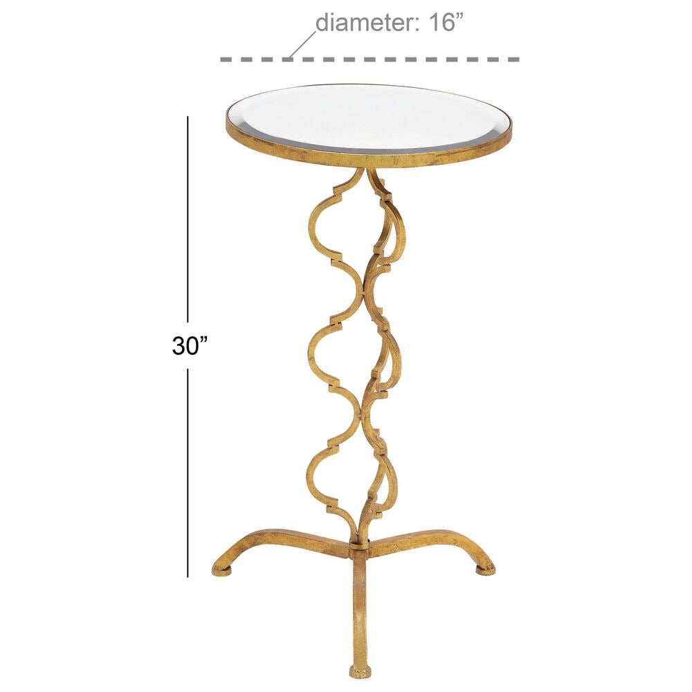 Maple and Jade Quatrefoil End Table with Mirrored Glass Top in Gold, , large