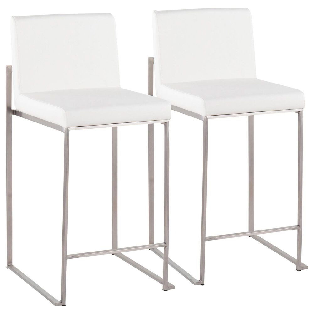 LumiSource Fuji 26" Counter Stool with White Upholstery in Stainless Steel (Set of 2), , large