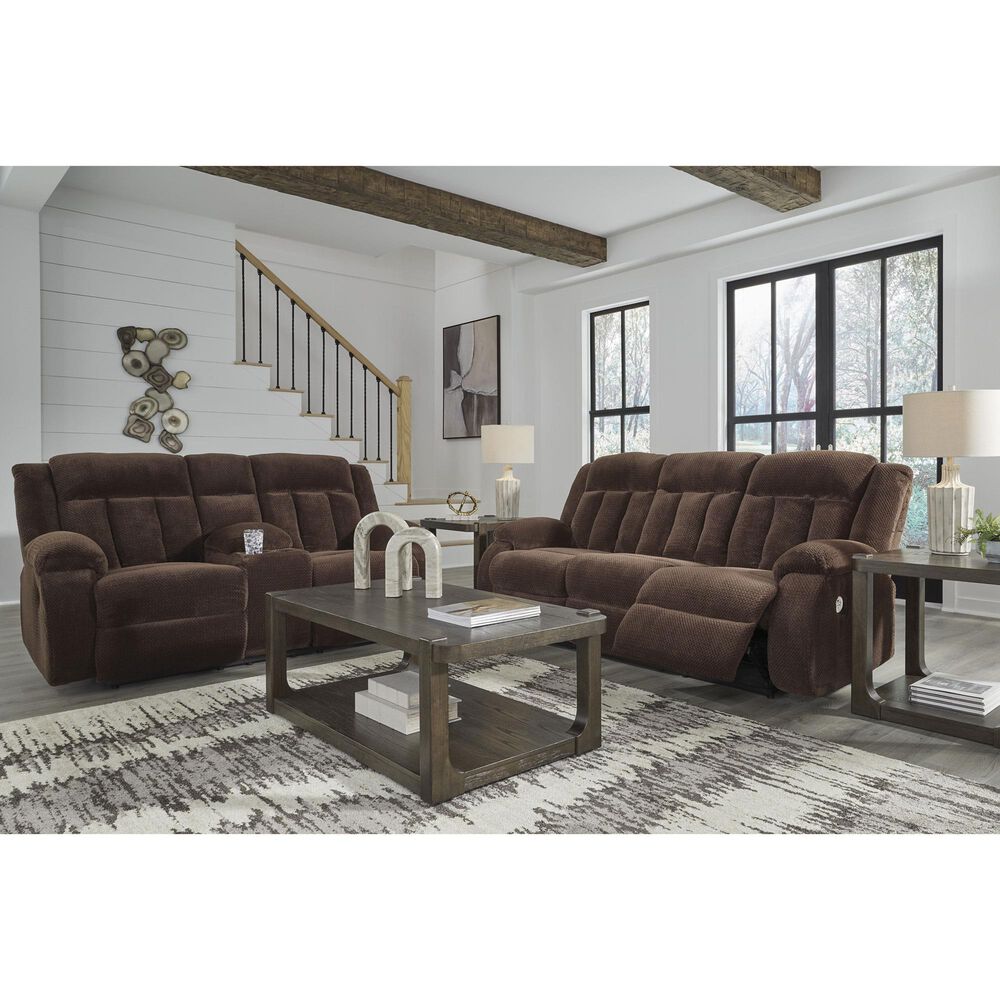 Ashley Observation Power Reclining Loveseat with Console in Chocolate Velvet, , large