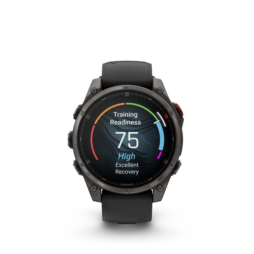 Garmin Fenix 8 Pro Sapphire AMOLED Smartwatch 47mm Carbon Gray DLC Titanium Case with Black and Pebble Gray Silicone Band, , large