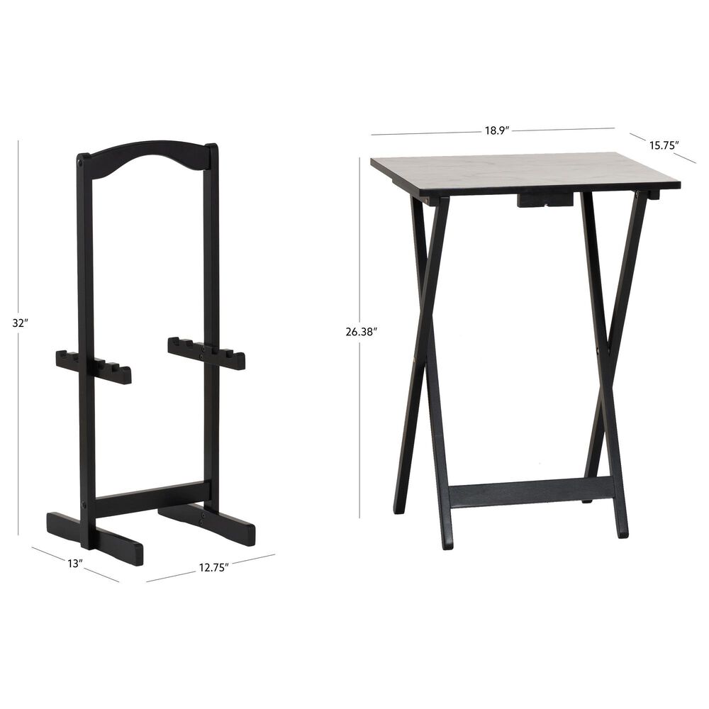 Linon Home Decor Talia Folding TV Tray Table Set with Stand in Black and White (Set of 4), , large