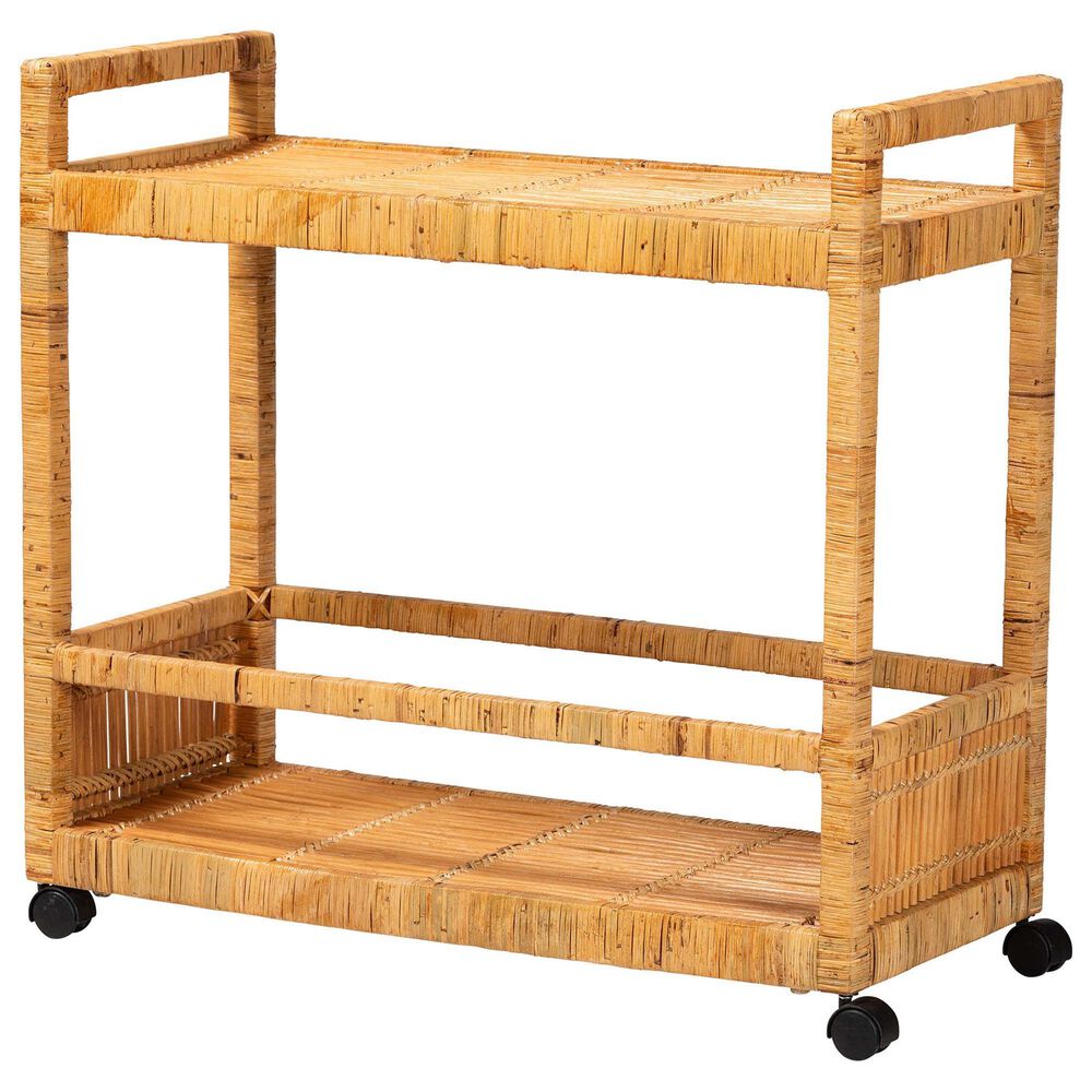 Baxton Studio Genet 2-Tier Kitchen Cart in Natural Brown, , large