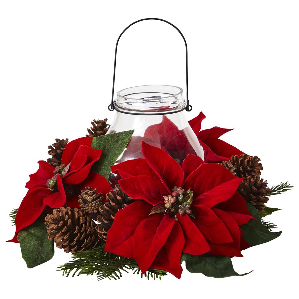 Nearly Natural Inc Poinsettia Pine & Pine Cone Candelabrum, , large