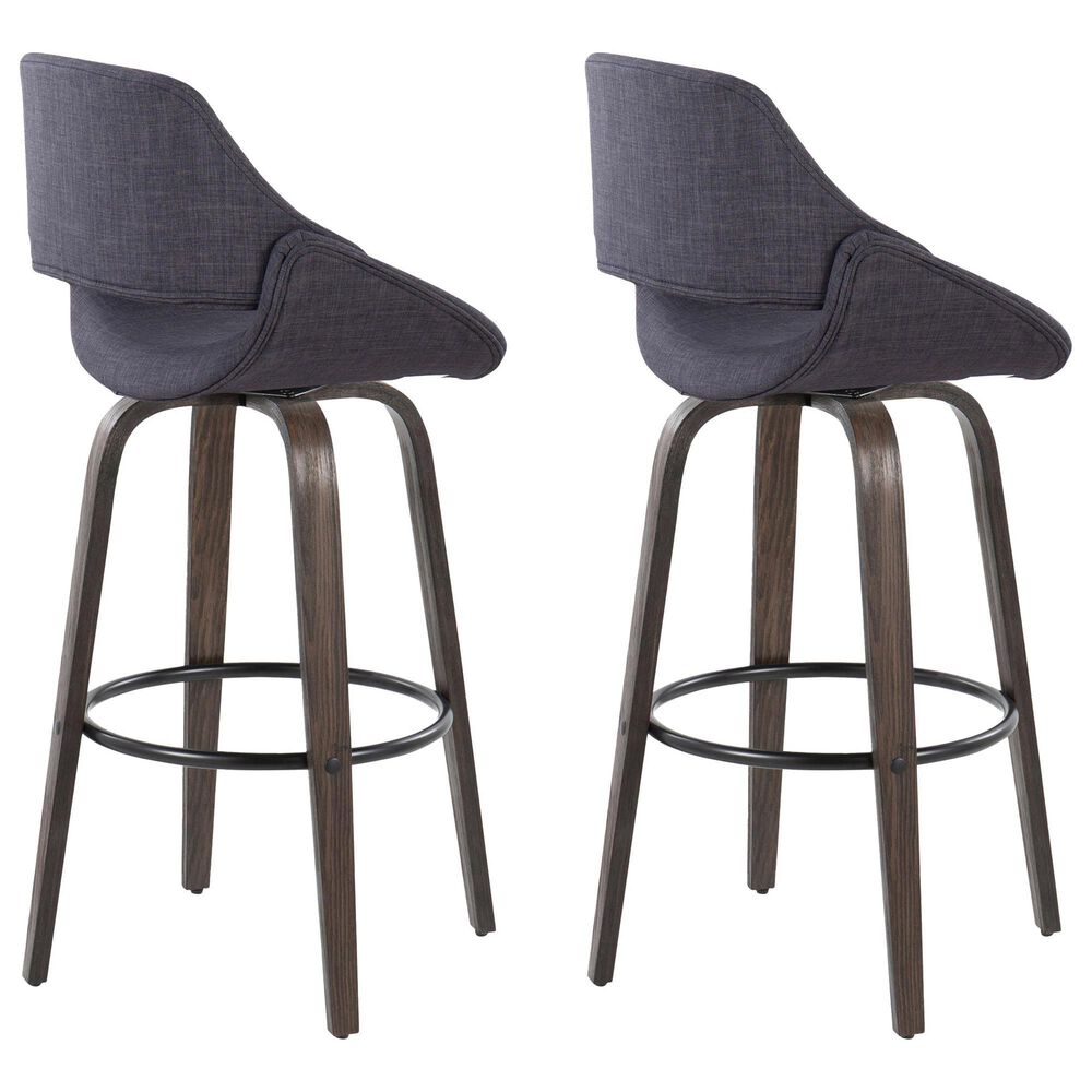 LumiSource Fabrico 30" Swivel Fixed-Height Bar Stool with Charcoal Fabric Upholstery in Black and Glazed Walnut (Set of 2), , large