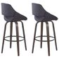 LumiSource Fabrico 30" Swivel Fixed-Height Bar Stool with Charcoal Fabric Upholstery in Black and Glazed Walnut (Set of 2), , large