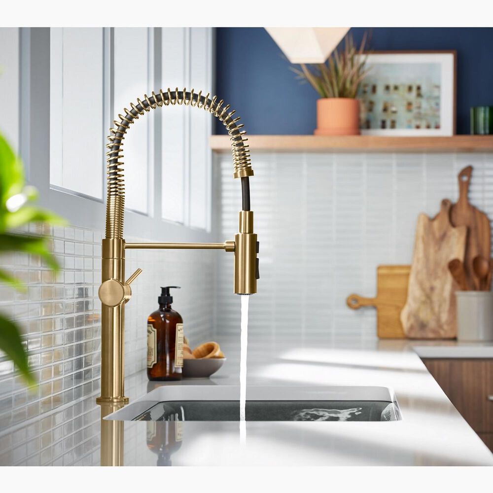 Kohler Crue Semi Professional Pull Down Kitchen Sink Faucet in Moderne Brass, , large