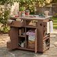 Hearth and Haven Outdoor Kitchen Island Cart with Extendable Stainless Steel Top and Adjustable Shelf in Brown, , large