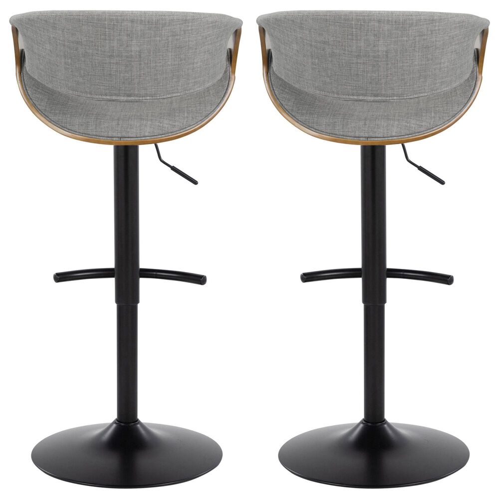 LumiSource Curvo Swivel Adjustable Barstool with Light Grey Upholstery in Black and Walnut (Set of 2), , large