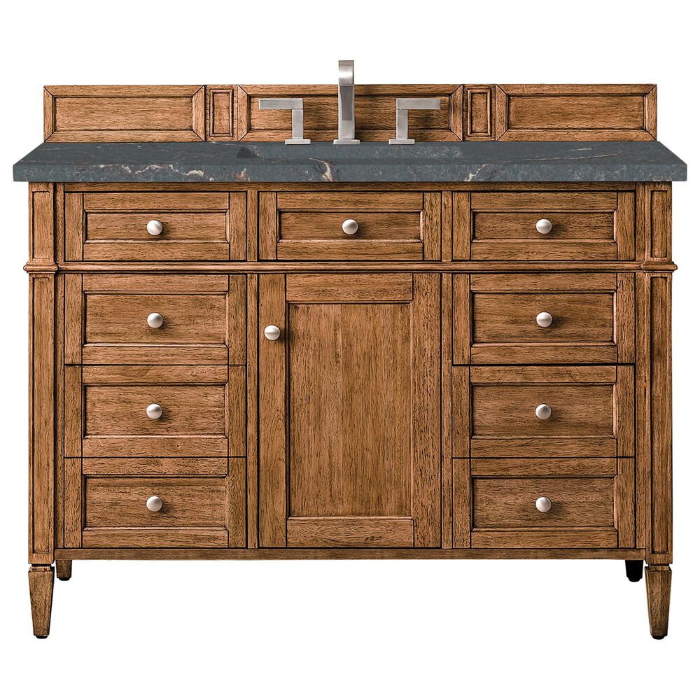 James Martin Vanities Brittany 48" Single Bathroom Vanity in Saddle Brown with 3 cm Parisien Bleu Quartz Top and Rectangular Sink, , large
