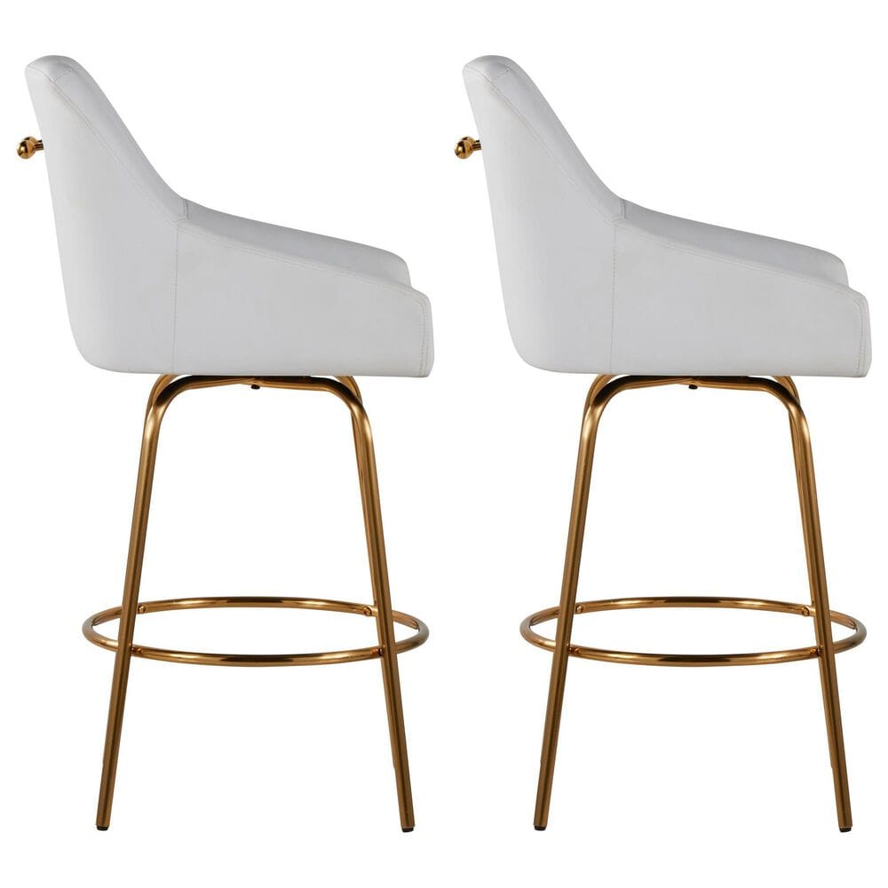 LumiSource Hannah Swivel Counter Stool with White Faux Leather Upholstery in Gold (Set of 2), , large