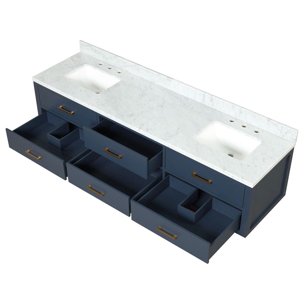 Lexora Home Castor 80&quot; Double Bathroom Vanity in Black with 2 cm White Carrara Marble Top and Rectangular Sinks, , large