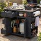 Hearth and Haven Outdoor Kitchen Island Cart with Extendable Stainless Steel Top and Adjustable Shelf in Black, , large