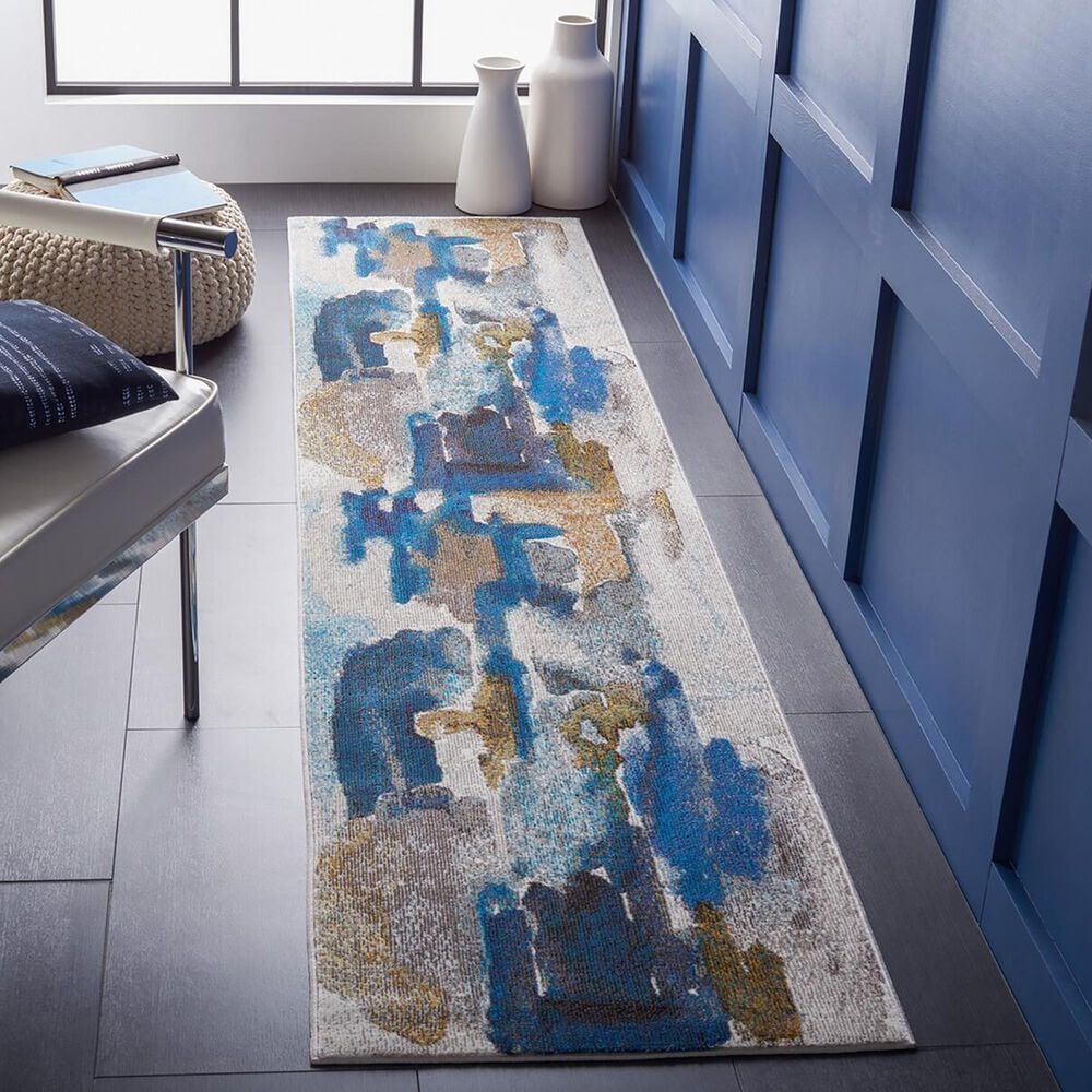 Safavieh Aria Abstract 2&#39; x 8&#39; Ivory and Navy Runner, , large
