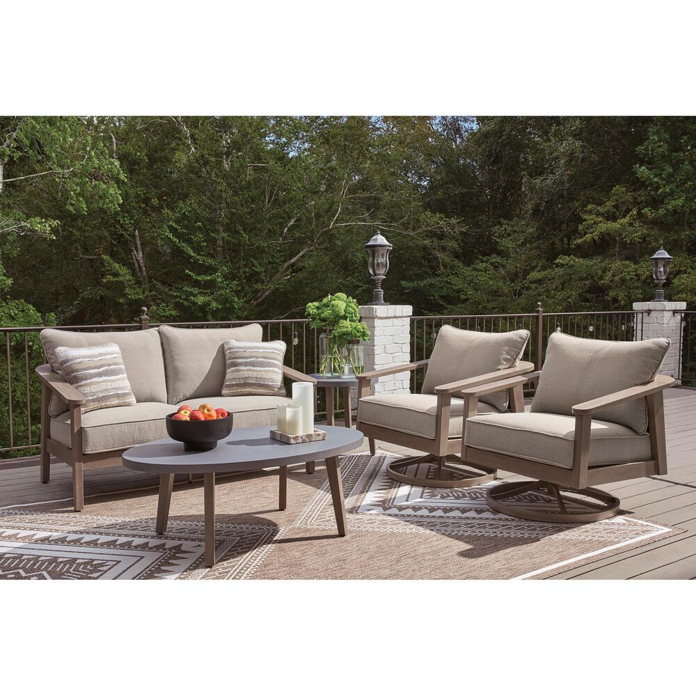 Ashley Harmony Headlands Outdoor Loveseat with Cushion in Natural and Gray, , large