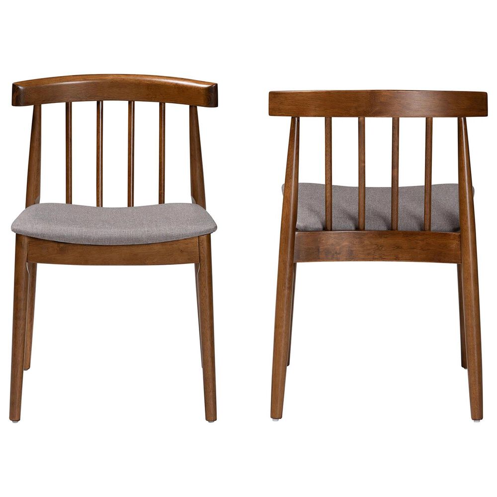 Baxton Studio Wyatt Side Chair with Grey Cushion in Walnut Brown (Set of 2), , large