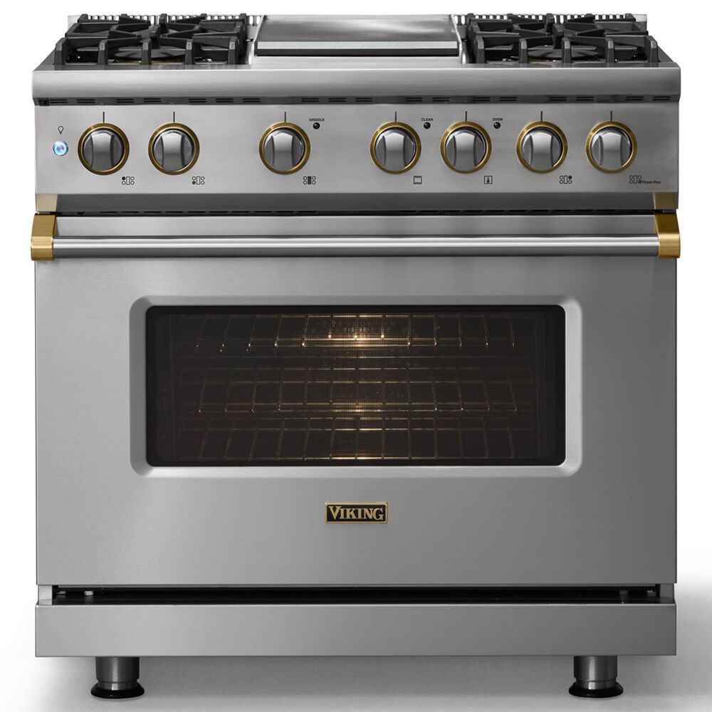 Viking Range 36" Dual Fuel Range with Brushed Brass Accents in Stainless Steel, , large