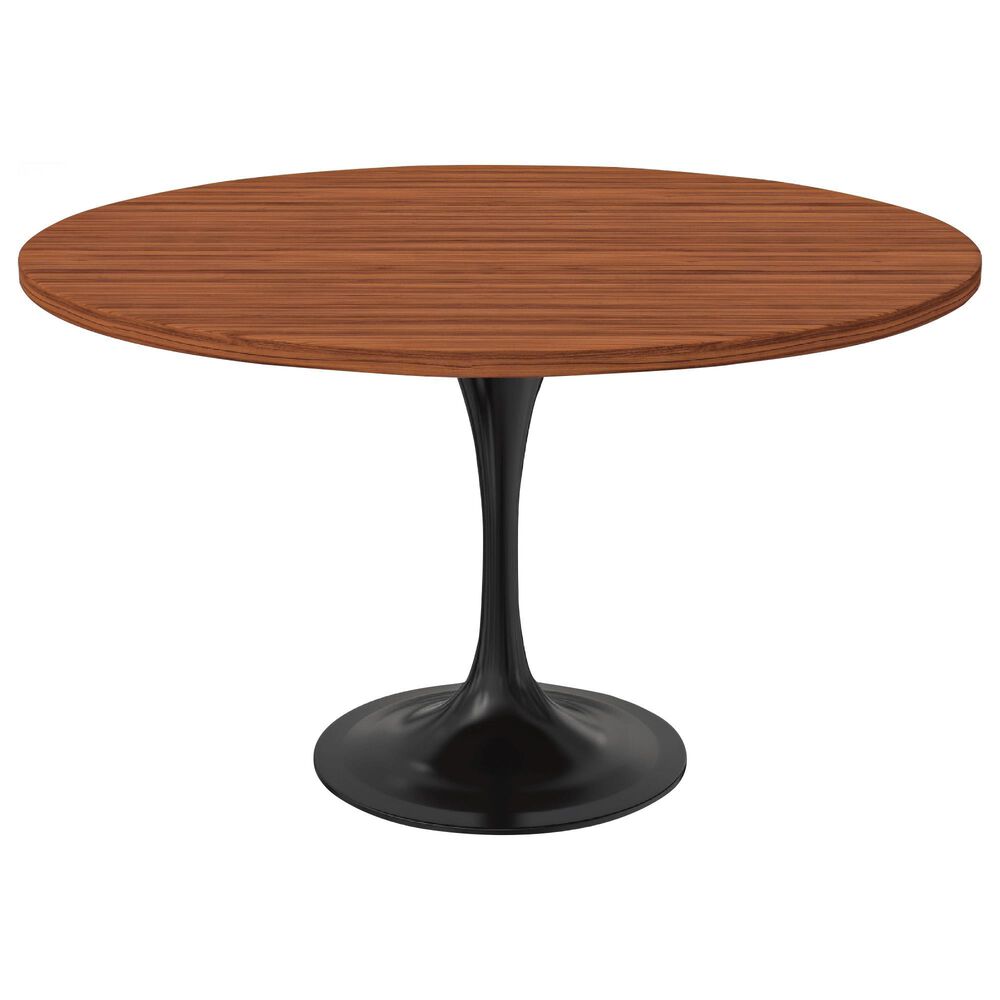 Leisuremod LeisureMod Verve Collection 48 Round Dining Table, Black Base with Cognac Brown MDF Top, , large
