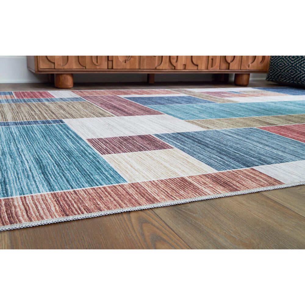 Ashley Numore 5&#39;2&quot; x 6&#39;11&quot; Beige, Teal, Blue, Green, Orange and Rust Area Rug, , large