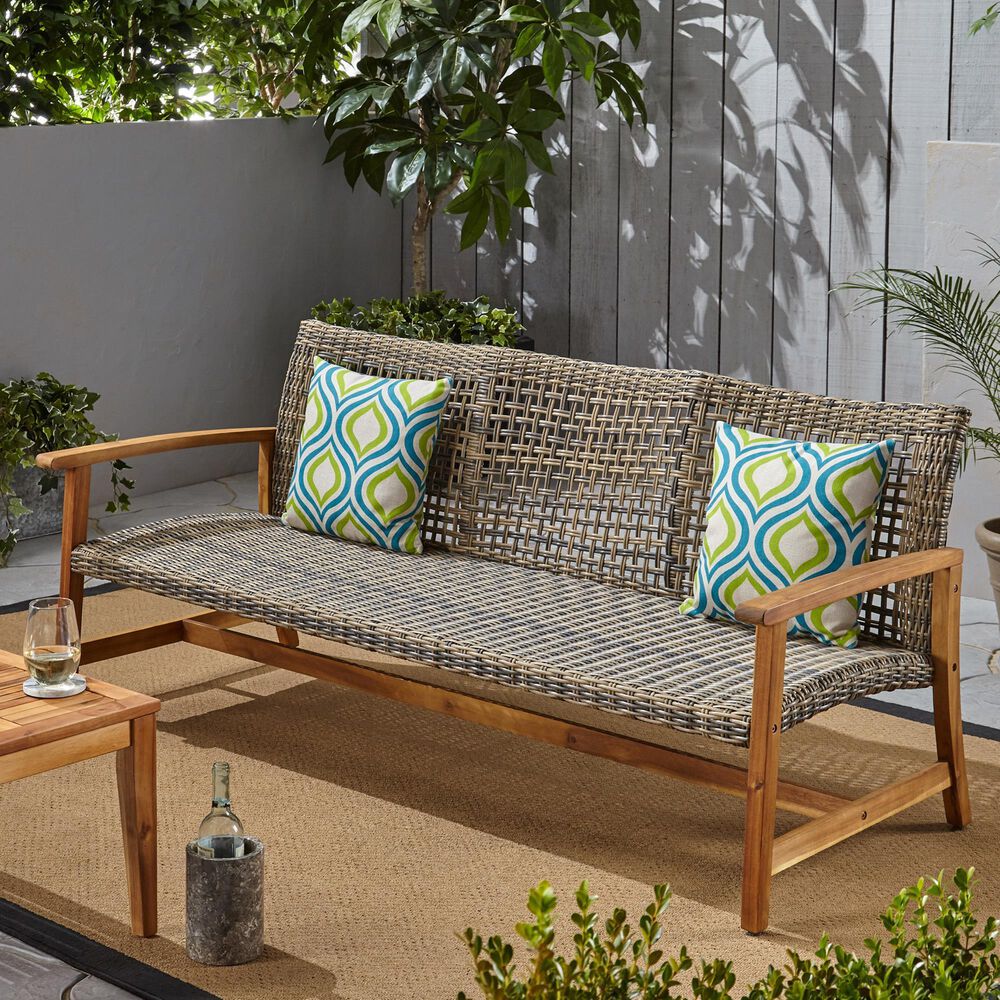 Hearth and Haven Hampton Outdoor Wicker Sofa with Wooden Frame in Grey and Natural, , large