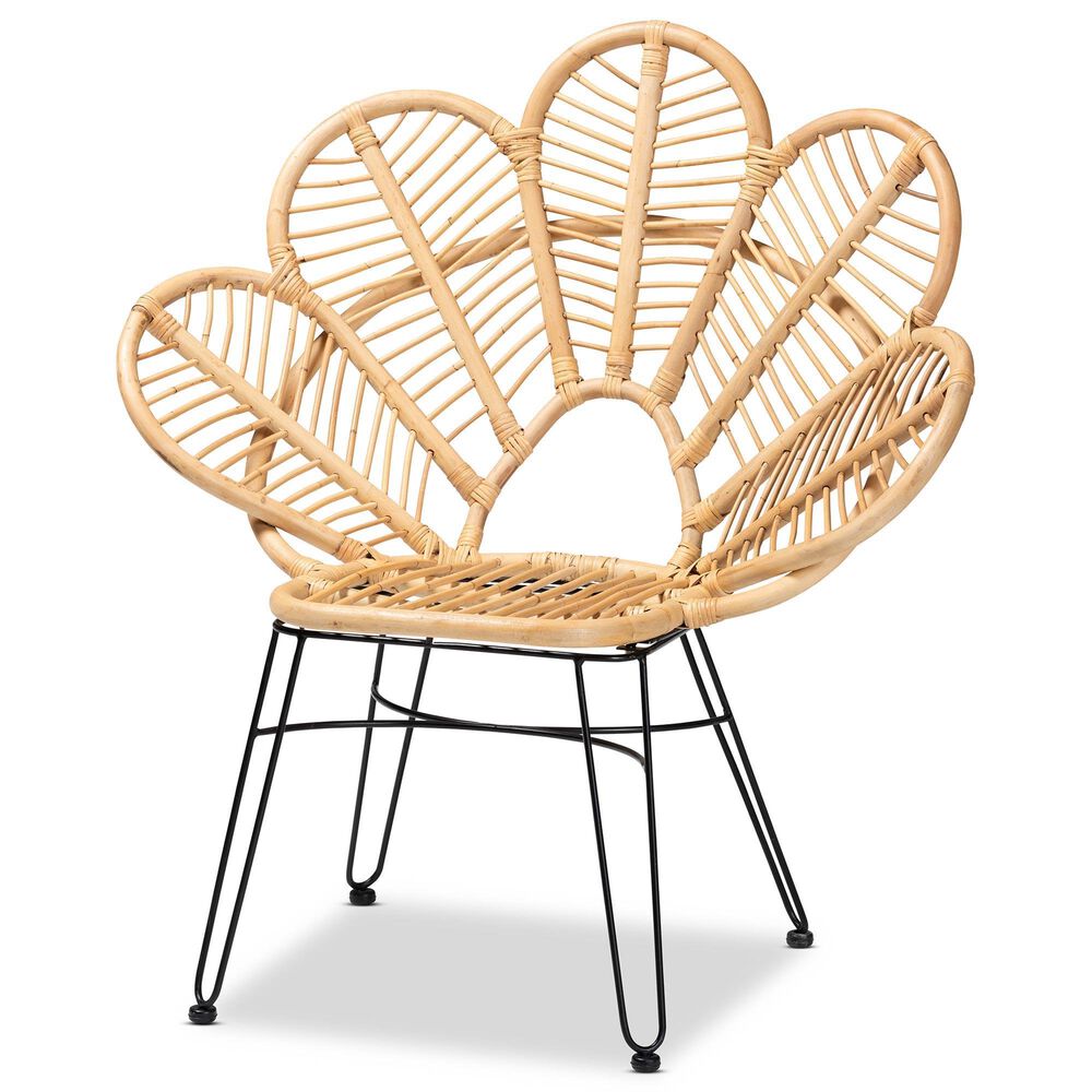 Baxton Studio Garan Rattan Accent Chair in Natural Brown and Black, , large