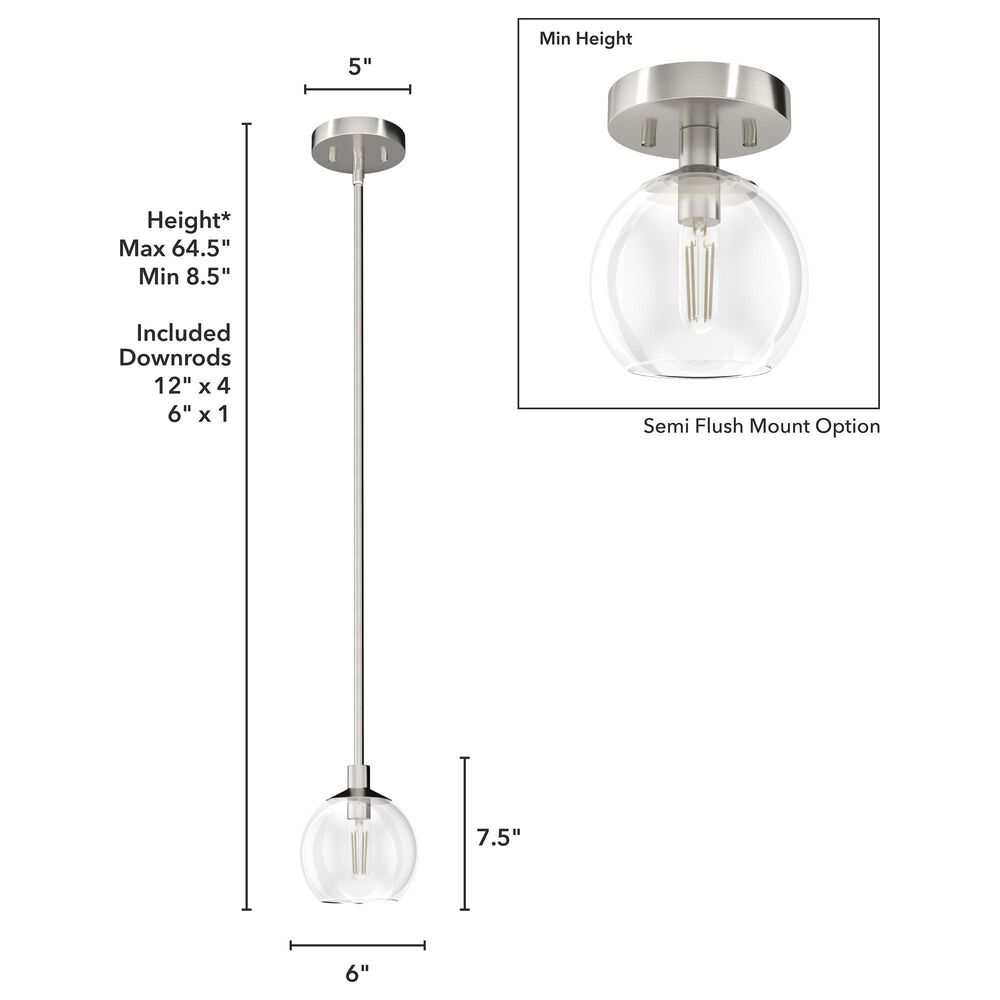 Hunter Xidane 1-Light Mini Pendant in Brushed Nickel, , large