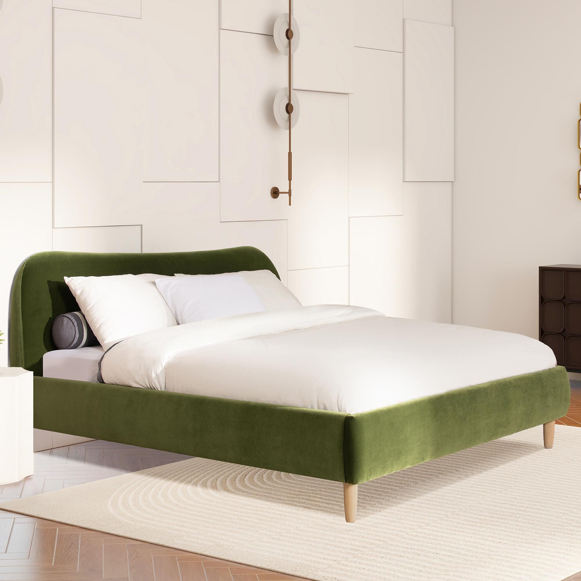 Jennifer Taylor Home Roman Queen Platform Bed with Olive Green