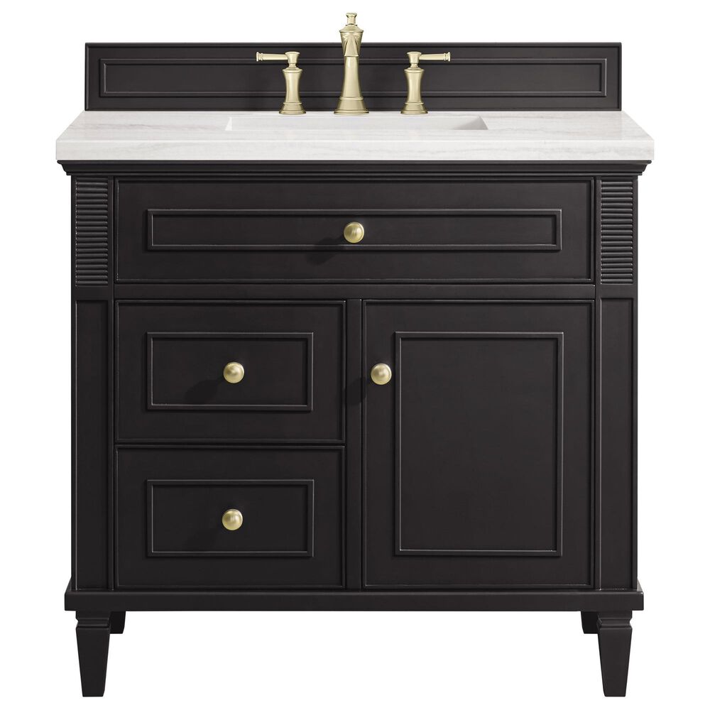 James Martin Vanities Lorelai 36&quot; Single Vanity in Black Onyx with 3 cm Arctic Fall Solid Surface Top, , large