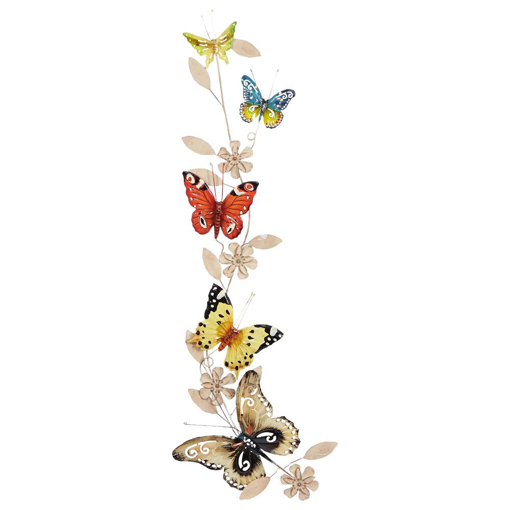 Maple and Jade 45" x 7" Eclectic Butterfly Wall Decor in Green, Blue, Red, Yellow, Brown and Black, , large