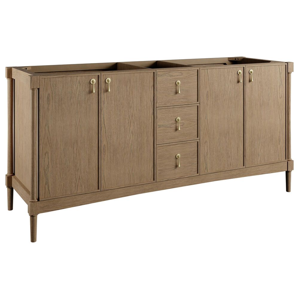 James Martin Kinnsden 72" Double Bathroom Vanity in Weathered Oak with 3 cm Victorian Silver Silestone Top and Rectangular Sinks, , large