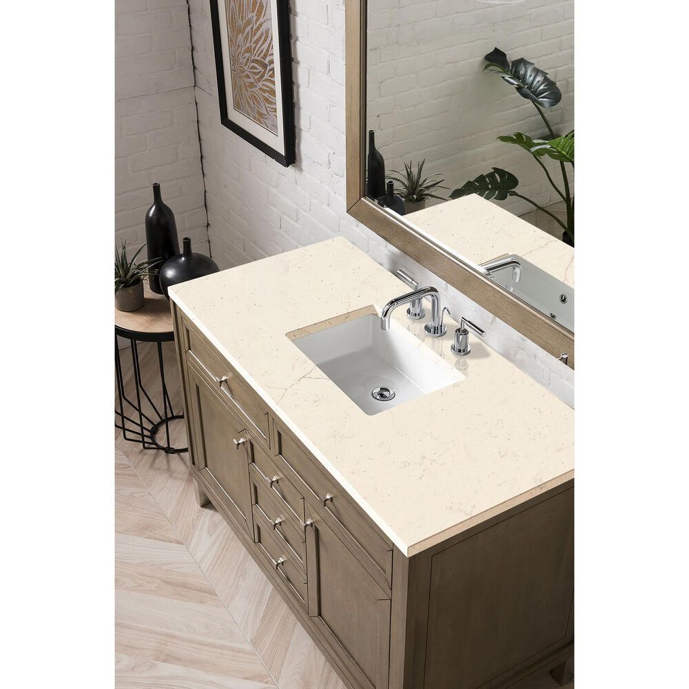 James Martin Vanities Chicago 48&quot; Single Bathroom Vanity in Whitewashed Walnut with 3 cm Eternal Marfil Quartz Top and Rectangular Sink, , large