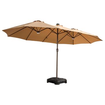 HOMLUX 15" Outdoor Market Umbrella with Sandbags Base and LED Lights in Khaki, , large