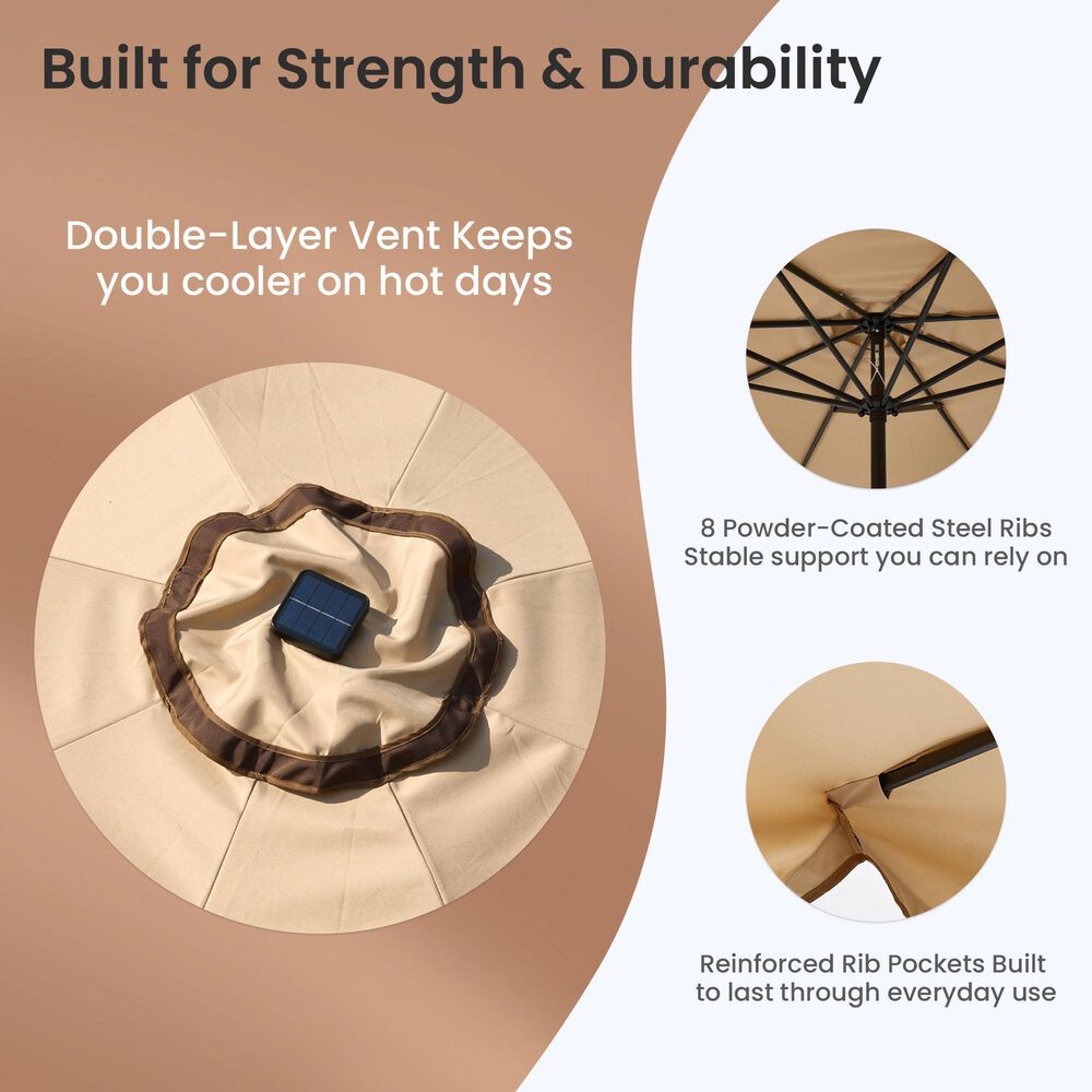 HOMLUX 10' Patio Umbrella with Lights in Khaki, , large