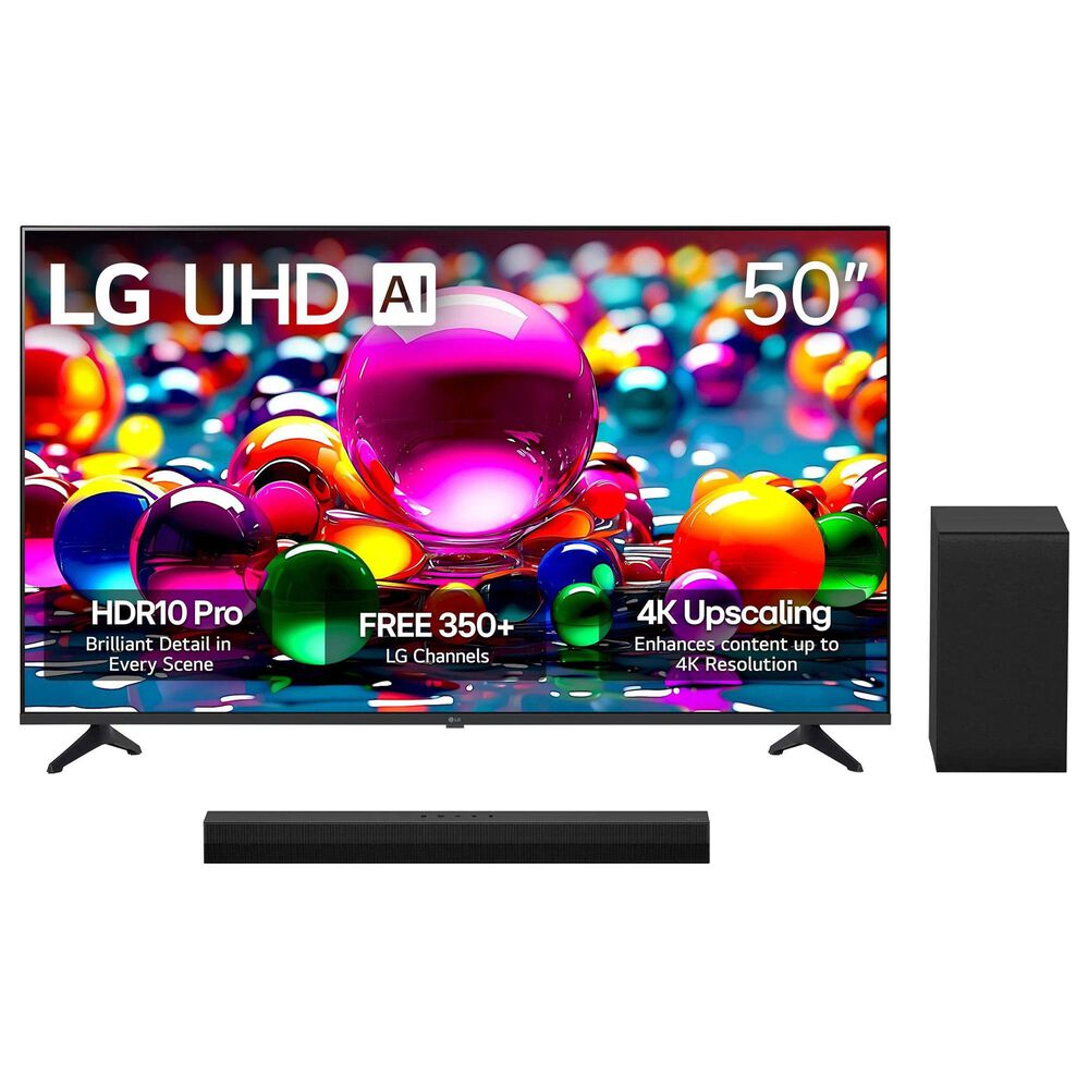 LG 50" Class UA77 4K UHD AI - Smart TV with 2.1 Channel Soundbar System in Black, , large