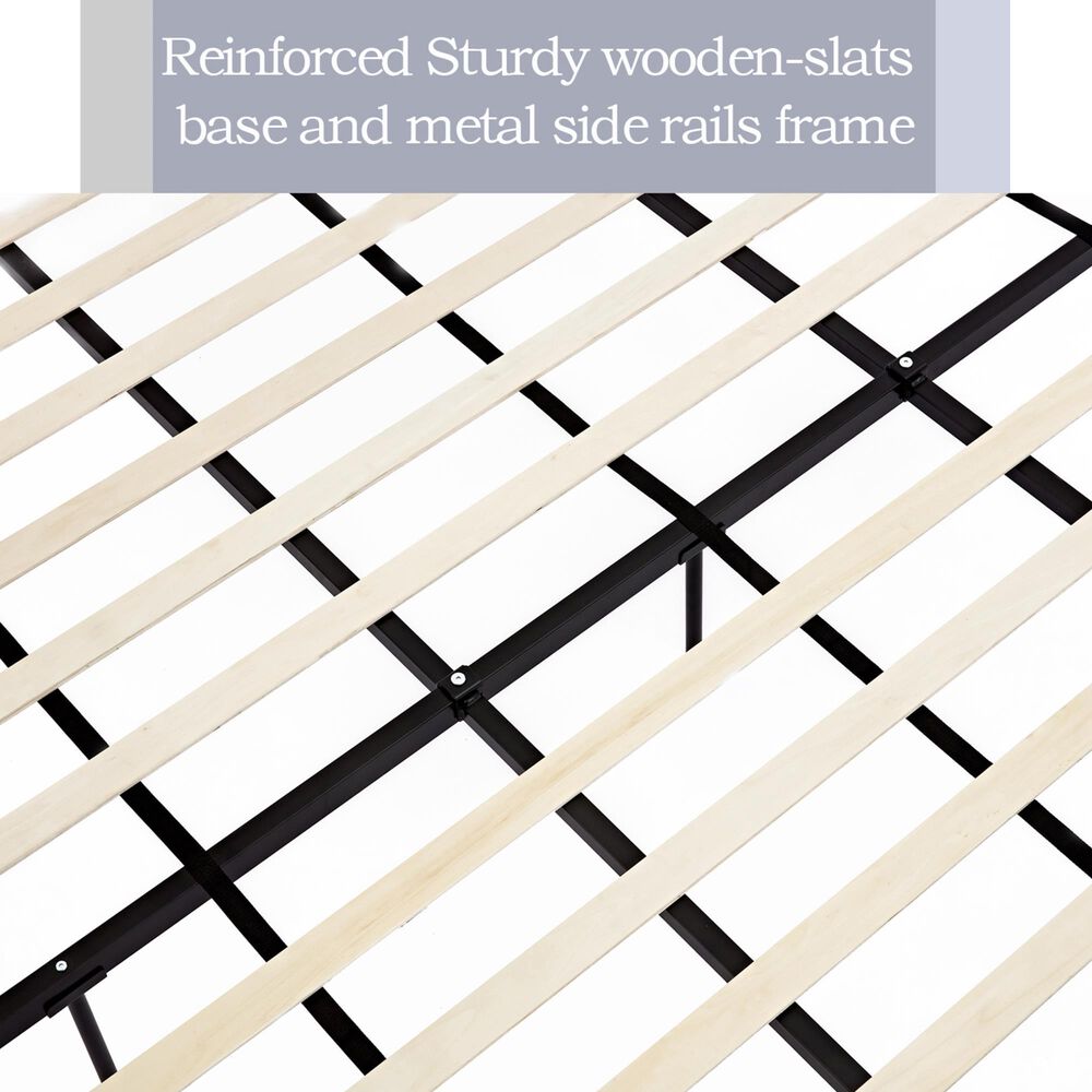 Hearth and Haven Carmen Queen Upholstered Platform Bed in Ivory, , large