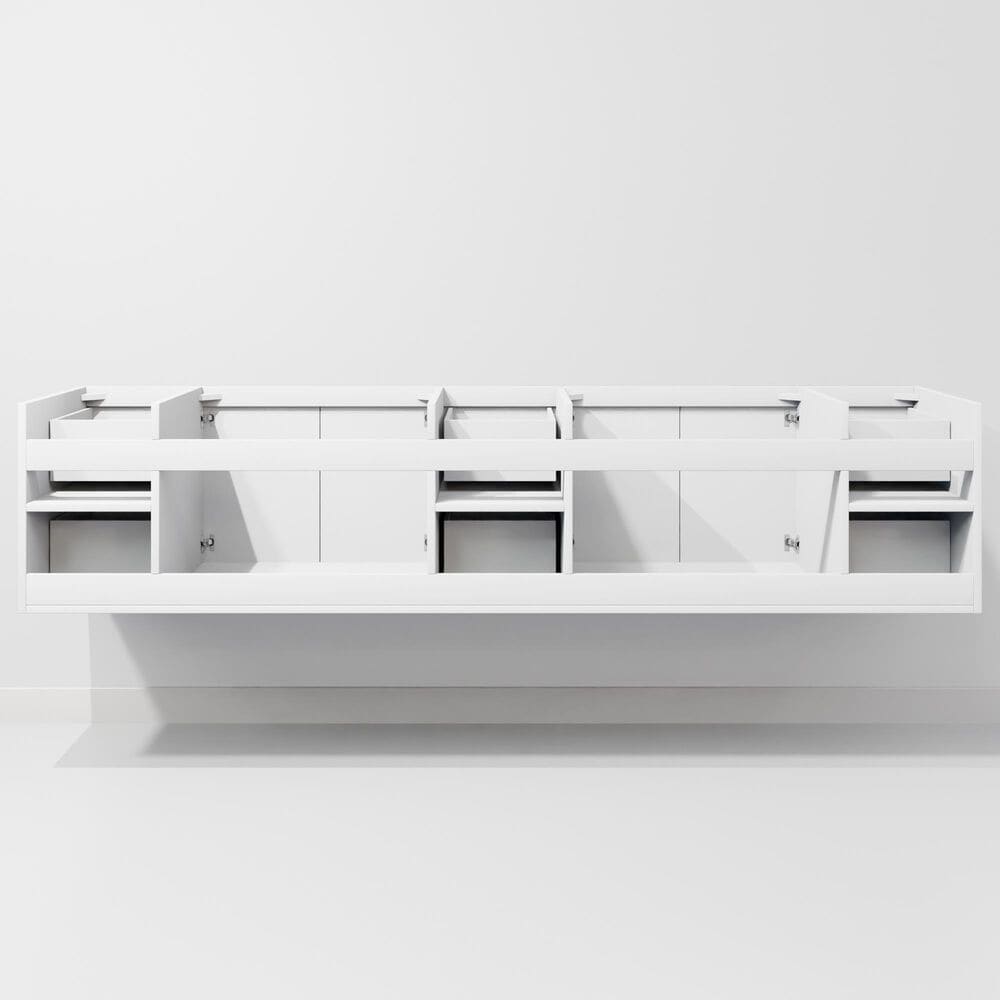 Lexora Home Geneva 84" Double Bathroom Vanity in Glossy White with 2 cm White Carrara Marble Top and Rectangular Sinks, , large