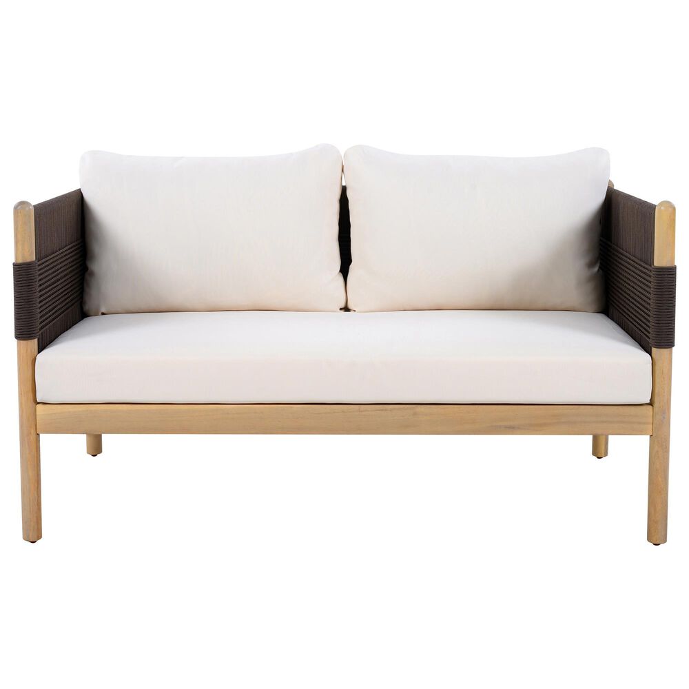 HOMLUX Outdoor Stationary Loveseat with Black Rope in Cream, , large