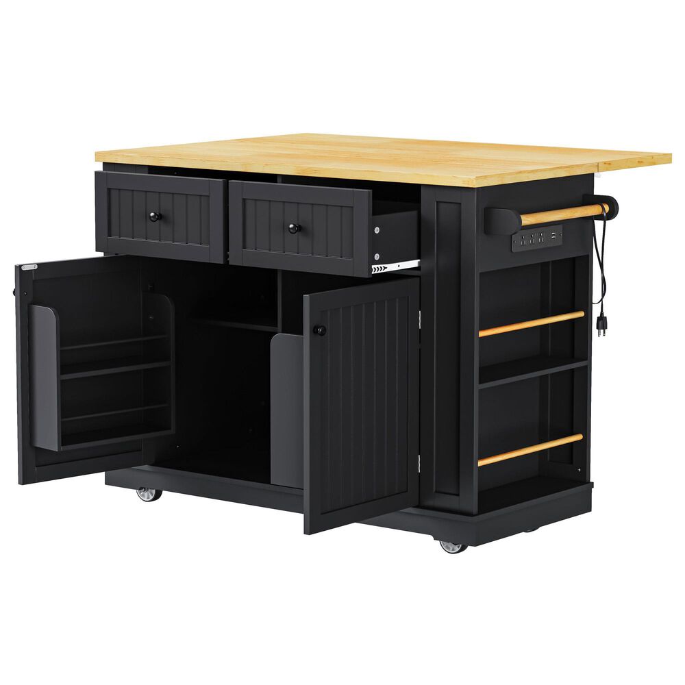 HOMLUX 48" Kitchen Island with Drop Leaf in Black and Natural, , large