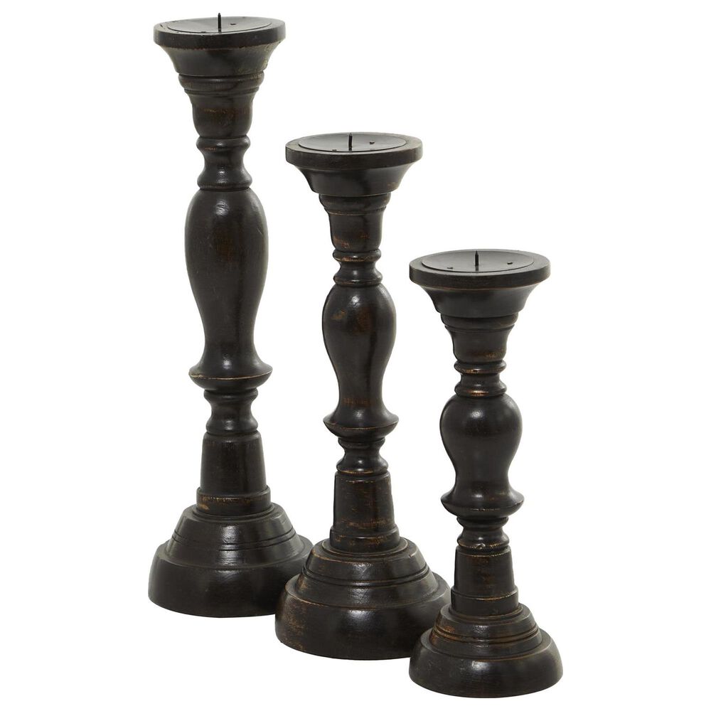 Maple and Jade Decorative Candle Holder in Black and Varnished Brown (Set of 3), , large