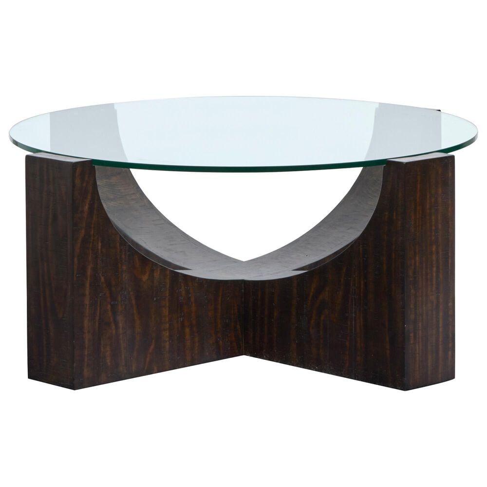 Nicolette Home Beckham Round Cocktail Table with Casters in Rustic Tavern and Clear, , large