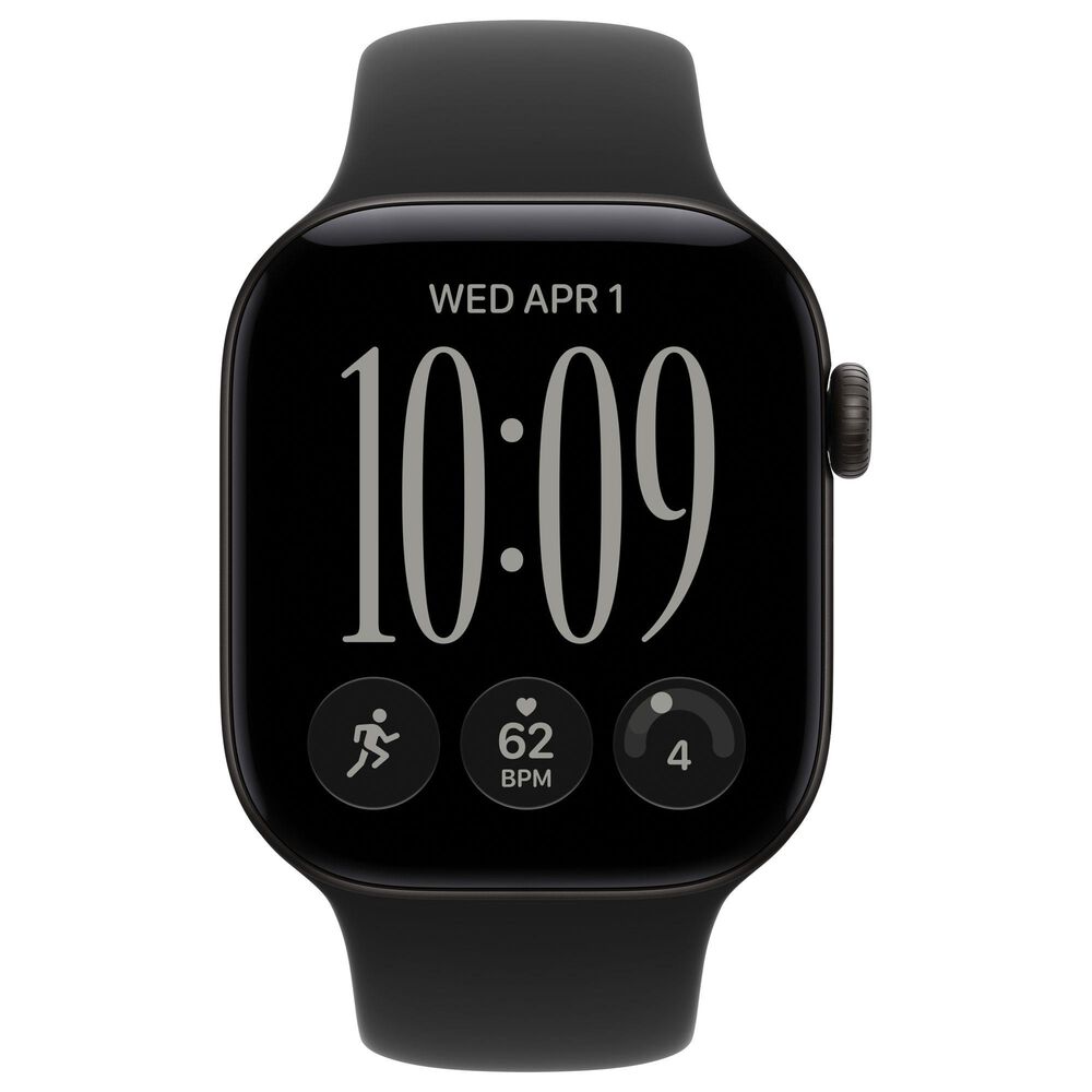 Apple Watch Series 12 (GPS + Cellular) 42mm Black Aluminum Case with Black Sport Band - M/L and 2-Year AppleCare+, , large