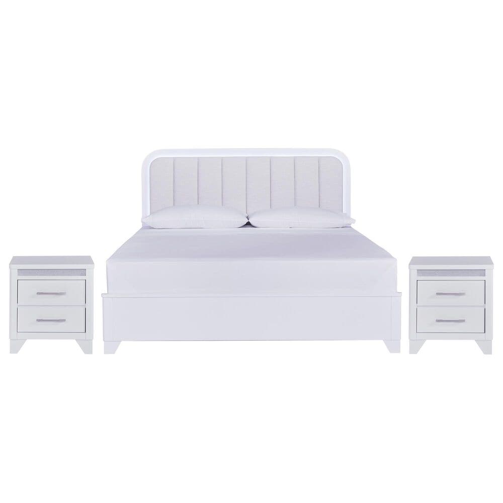 Ashley Jarlee King Upholstered Bed with Two Nightstands in White, , large