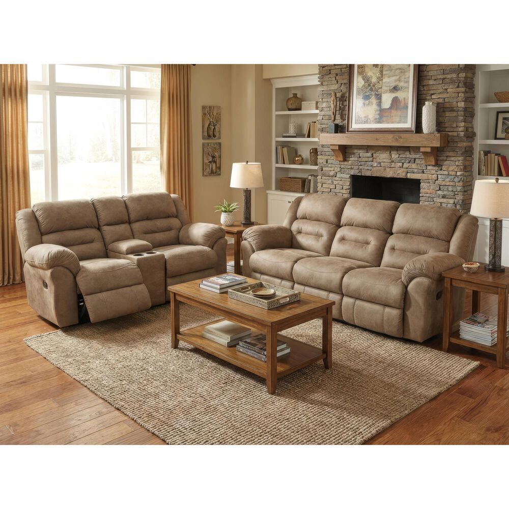 HomeStretch Gambler Manual Double Reclining Loveseat with Console in Bridgestone Truffle Brown, , large