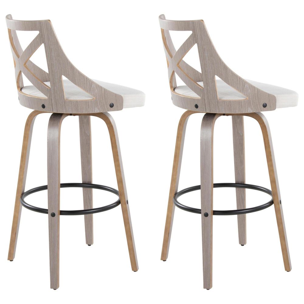 LumiSource Charlotte Swivel Bar Stool with Cream Fabric Upholstery in Light Grey and Black (Set of 2), , large