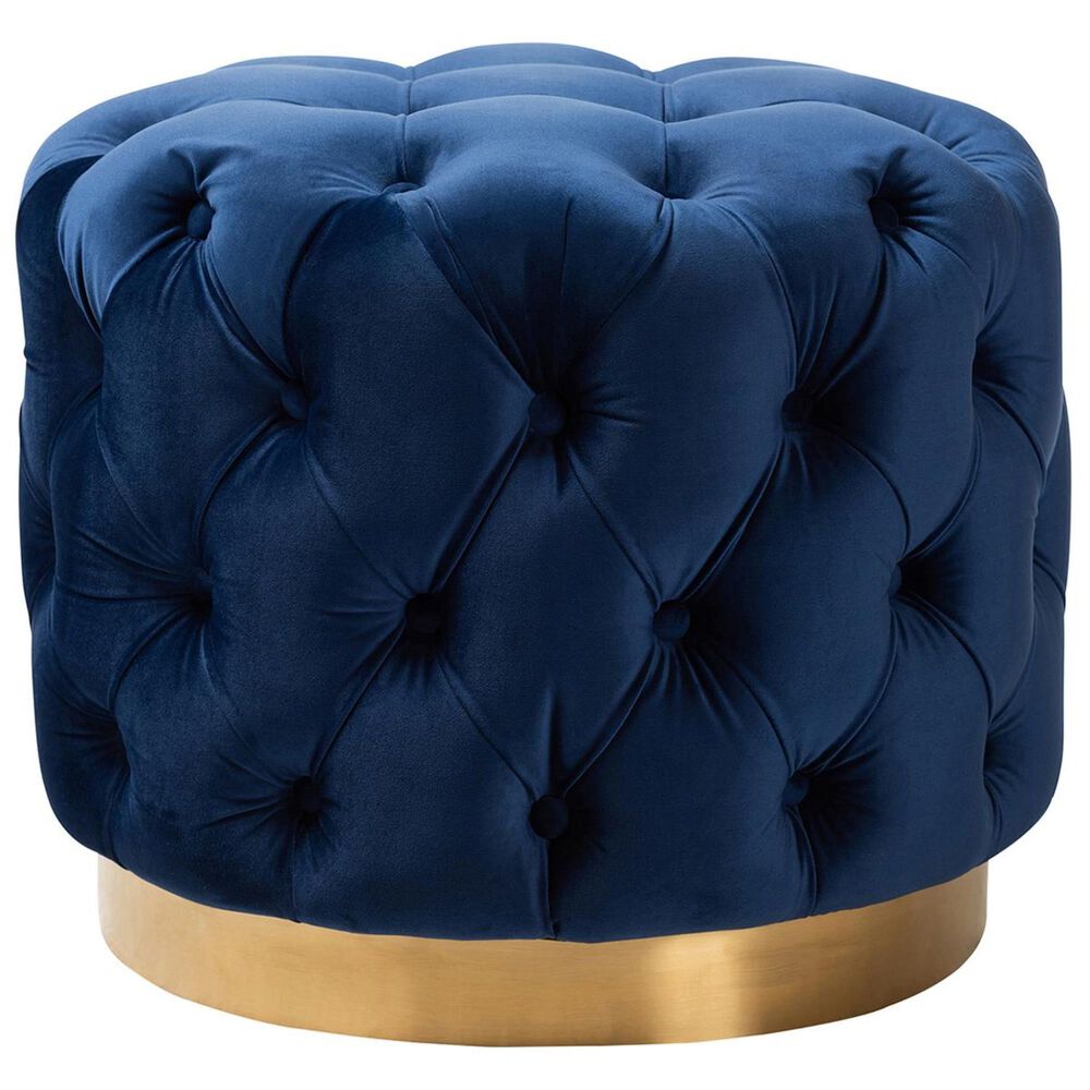 Baxton Studio Valeria Ottoman in Royal Blue and Gold, , large