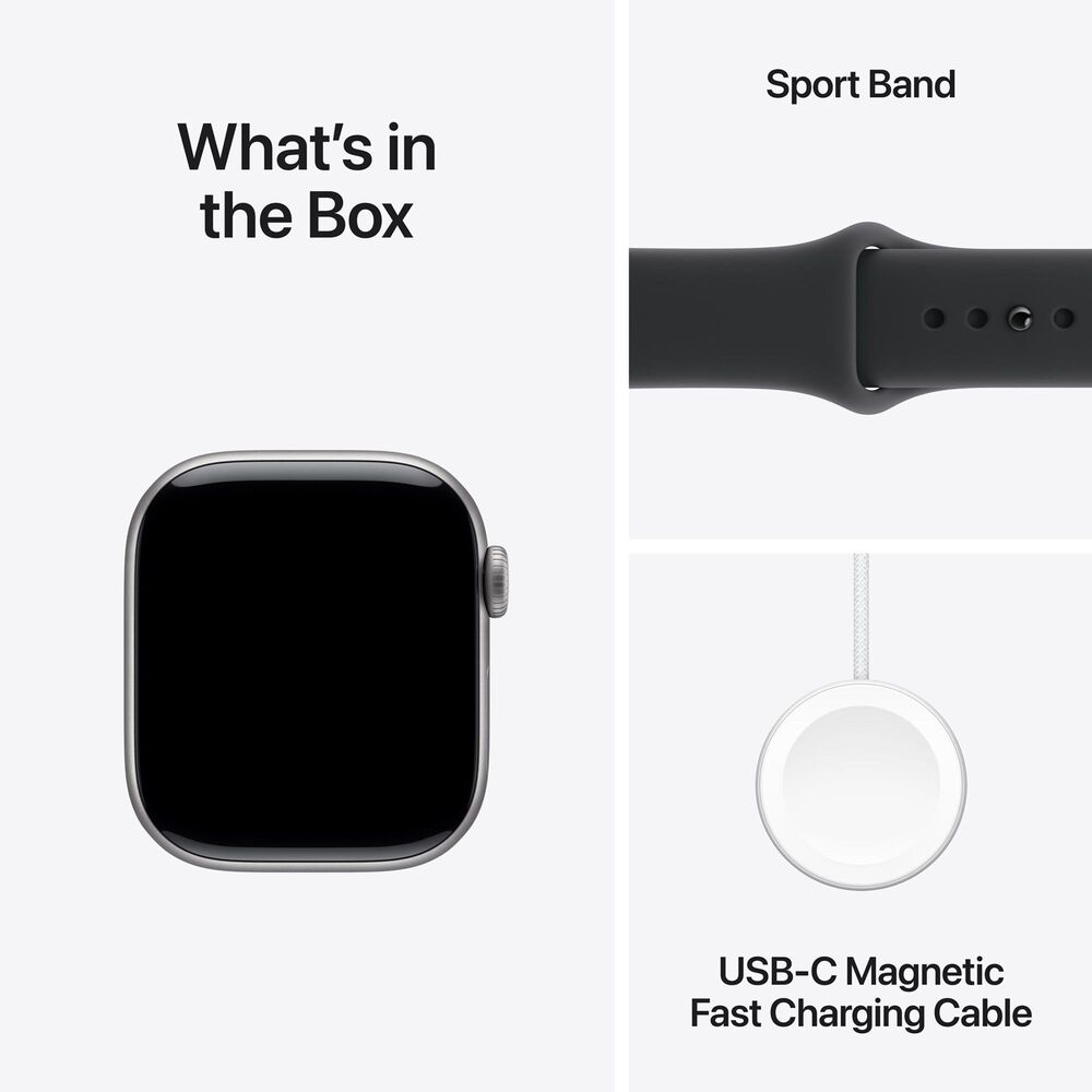 Apple Watch Series 11 (GPS) 46mm Aluminum Case with Black Sport Band - M/L in Space Gray and 2-Year AppleCare+, , large