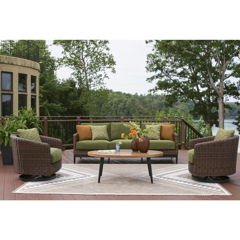 Ashley Horizon Hall Patio Oval Cocktail Table in Brown and Black, , large