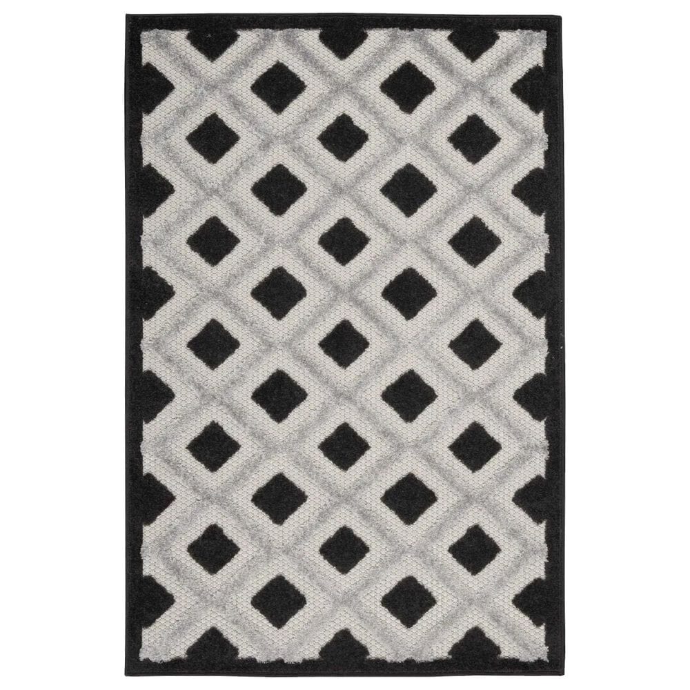 Nourison Aloha Geometric 2"8" x 4" Black and White Indoor/Outdoor Area Rug, , large